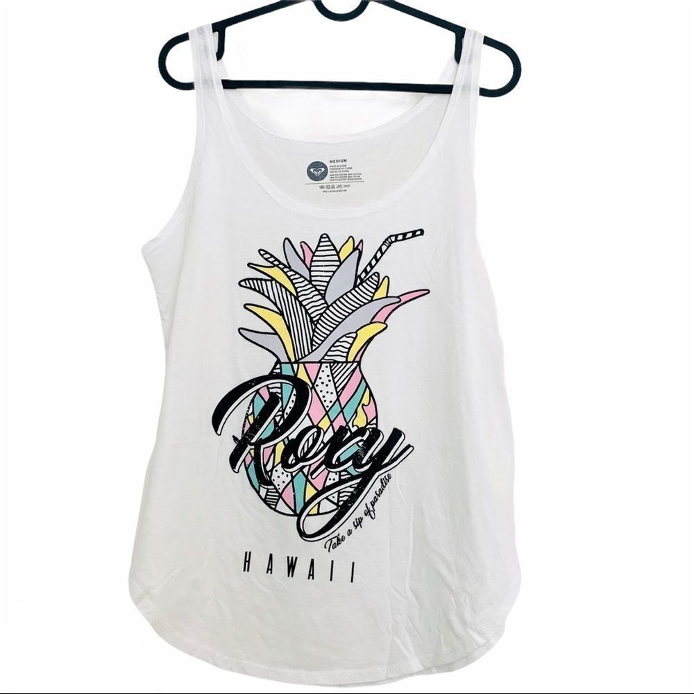 Roxy Hawaii Take A Sip of Paradise Tank Top Pineapple Tropical Scoop Neck